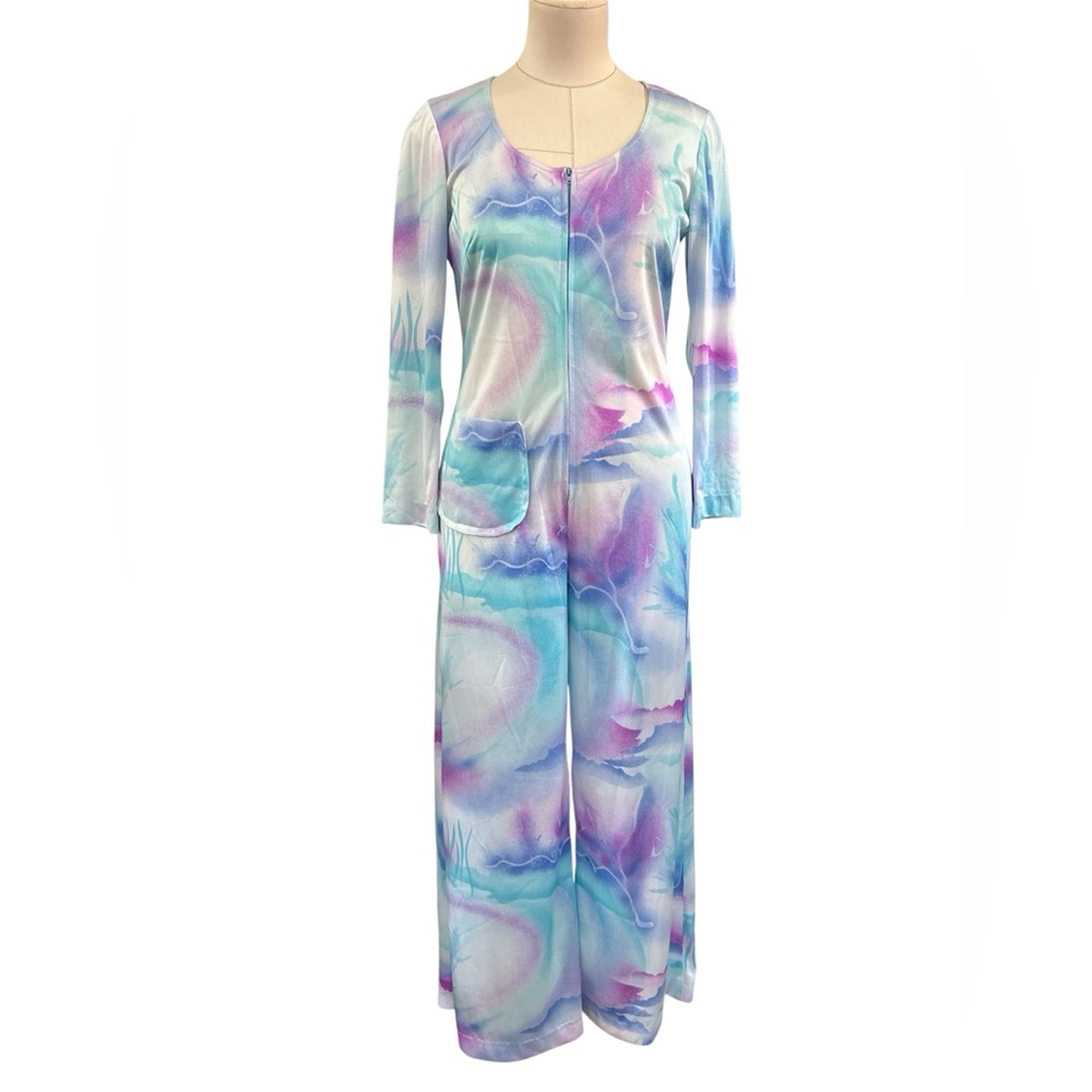 60’s Alice of California polyester abstract watercolor jumpsuit small